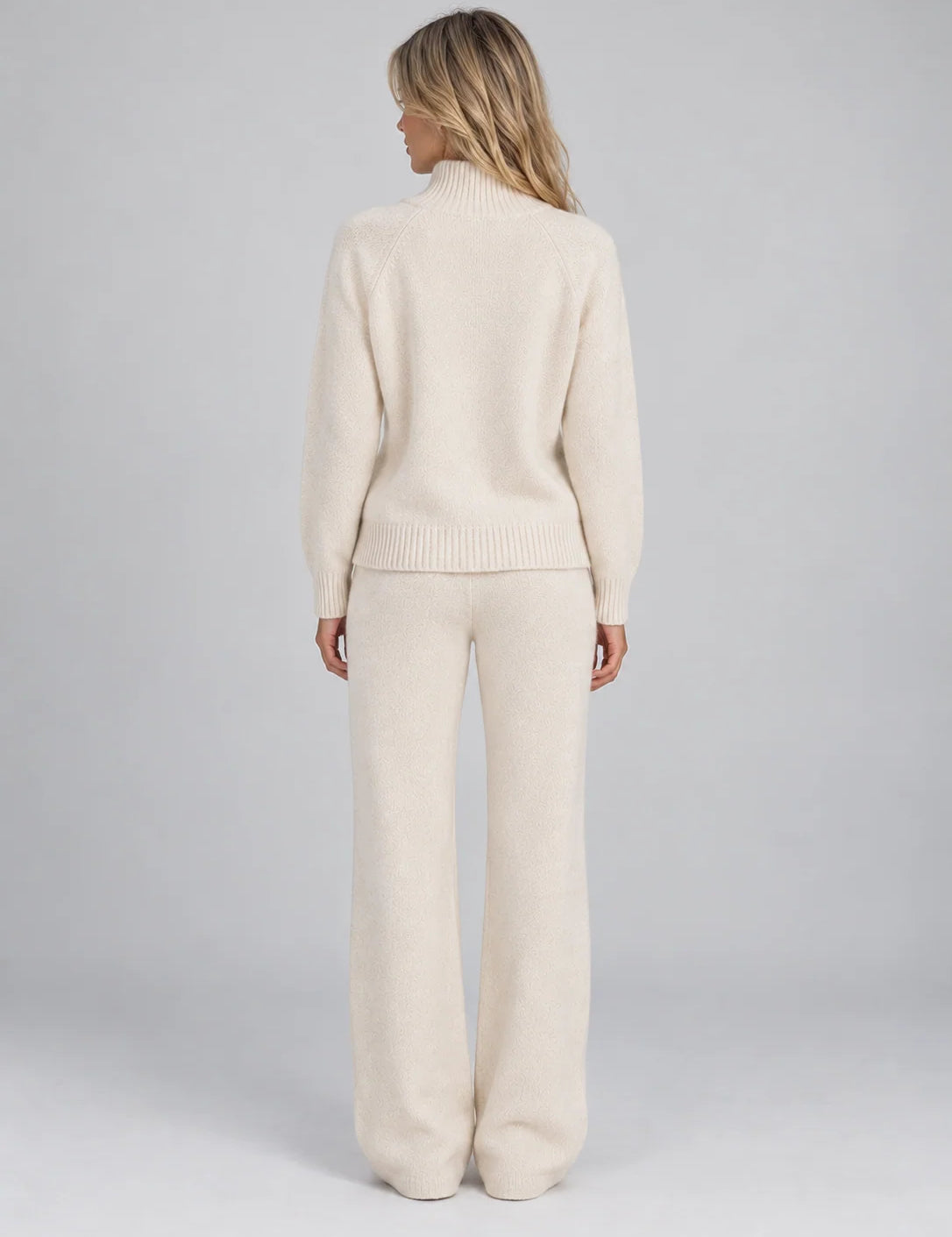 Women's wool co-ord set with roll neck jumper and wide leg trousers