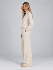 Women's wool co-ord set with roll neck jumper and wide leg trousers