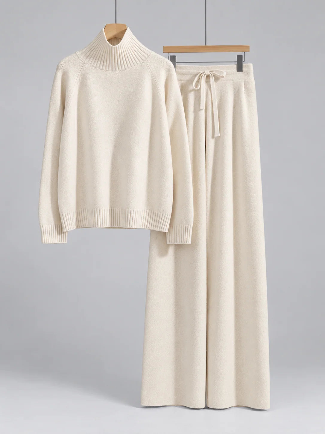 Women's wool co-ord set with roll neck jumper and wide leg trousers