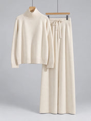 Women's wool co-ord set with roll neck jumper and wide leg trousers