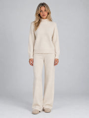 Wool co-ord set for women with roll neck jumper and wide leg trousers